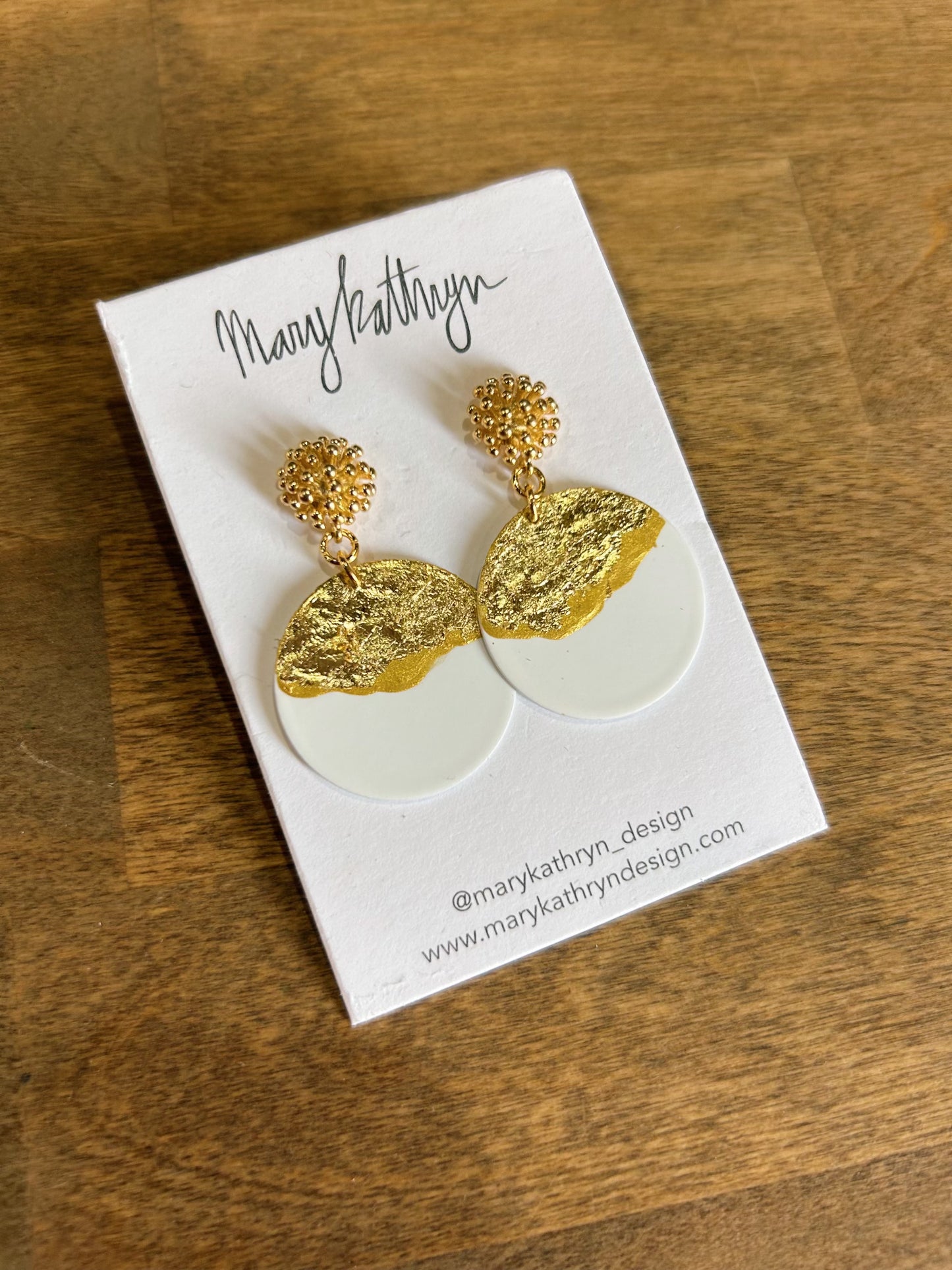 white & gold disk earrings
