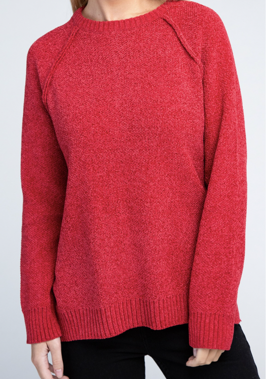 red chenille sweater